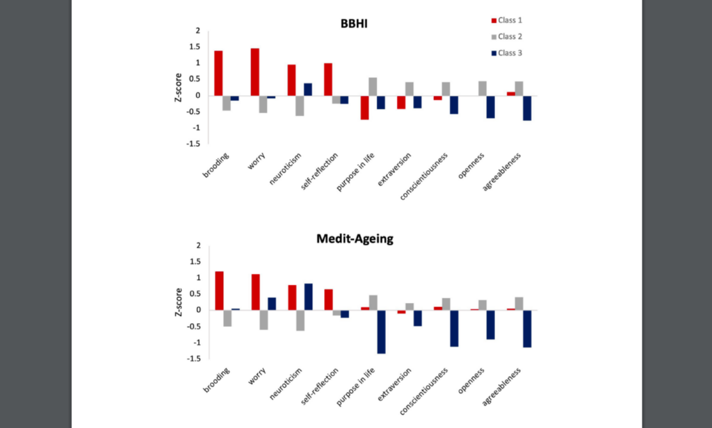 Figure 1. Results from a latent profile analysis (LPA) in two independent European cohorts: the middle-aged Barcelona Brain Health Initiative (BBHI, N=741, mean age 53) and the older-adult Medit-Ageing (N=279, mean age 71) studies.